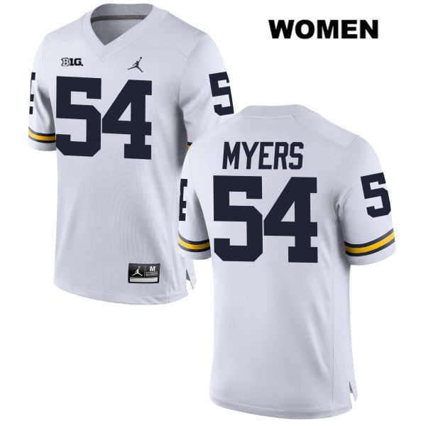 Women's NCAA Michigan Wolverines Carl Myers #54 White Jordan Brand Authentic Stitched Football College Jersey RZ25Y32UW